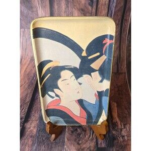 Vtg Japanese Ukiyo-e Geisha Catchall Tray 8x5 Kitagawa Utamaro Art Decor Retro